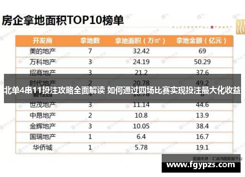 北单4串11投注攻略全面解读 如何通过四场比赛实现投注最大化收益